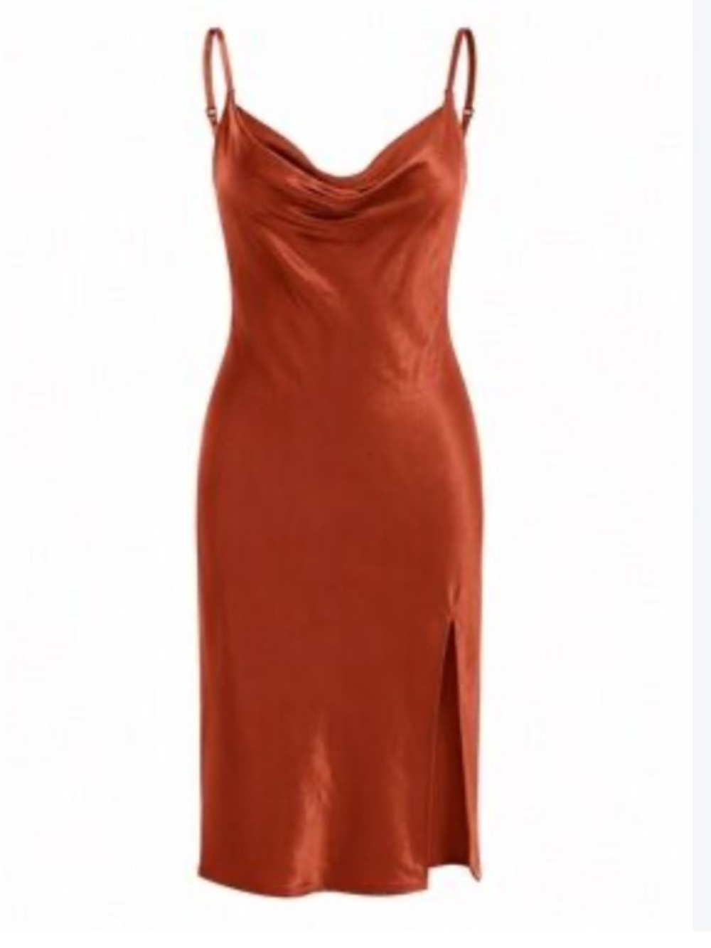 Windsor Burnt Orange Satin Cowl Slip Dress with Side Slit